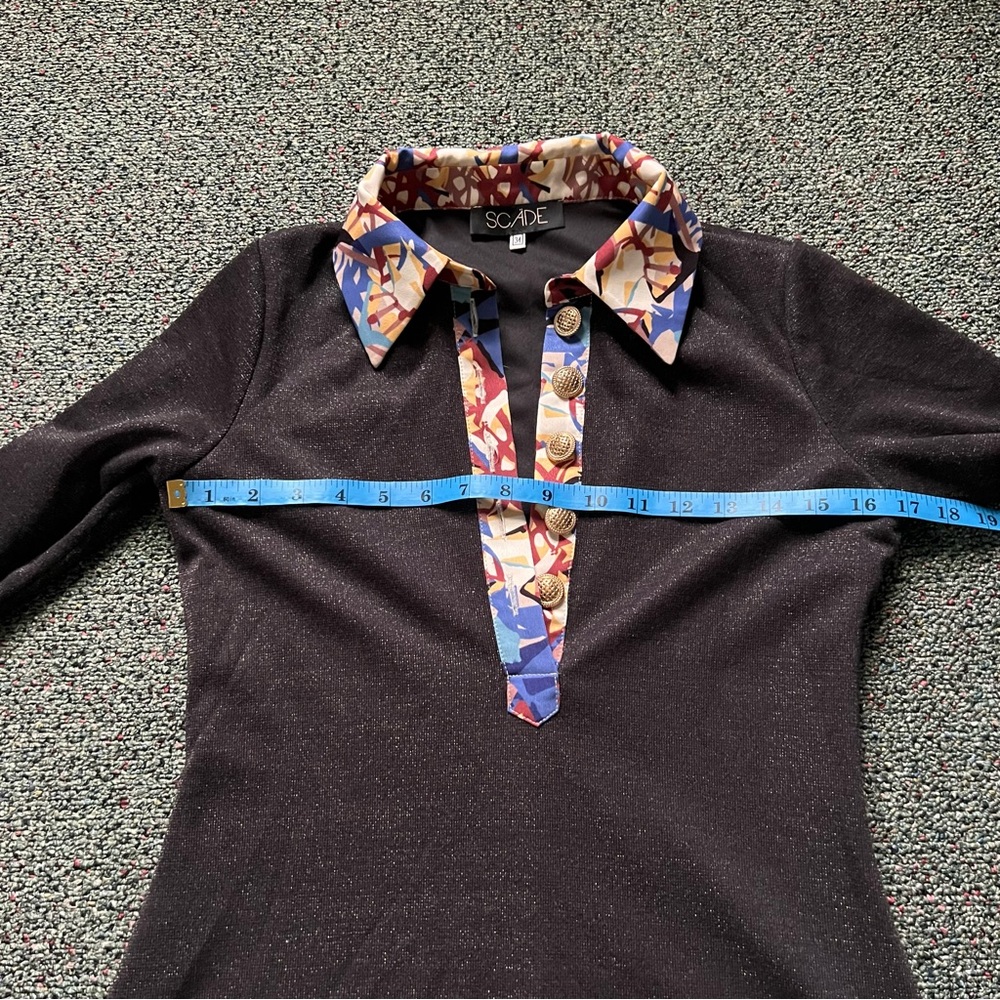 Modest Black Glitter & Vintage Floral Antique Gold Button Fit & Flare Dress Sz S - Picture 9 of 16